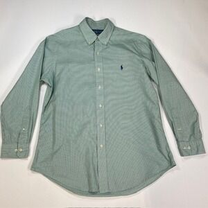 Ralph Lauren Custom Fit Gingham Button Down Shirt Green White Mens Size L